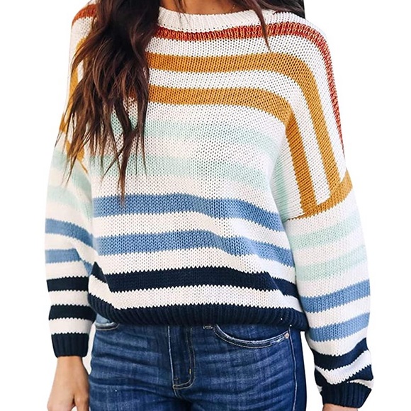 Zesica Sweaters - Zesica Rainbow Stripe Knit Pullover Medium Sweater